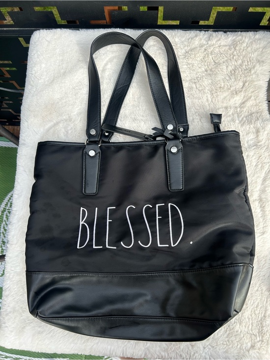 Rae Dunn Handbags - Rae Dunn BLESSED faux leather black tote bag large purse carry all tote travel